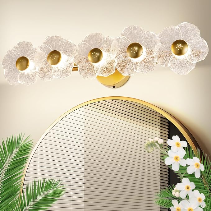 27" Bathroom Light Fixtures,Vanity Lights,Bathroom Vanity Light | 5 light,3CCT,LED,Daisy,Wall Sconces,Girly,Floral,Elegant,Fancy,for Restroom,Living Room,Bedroom,Mirror