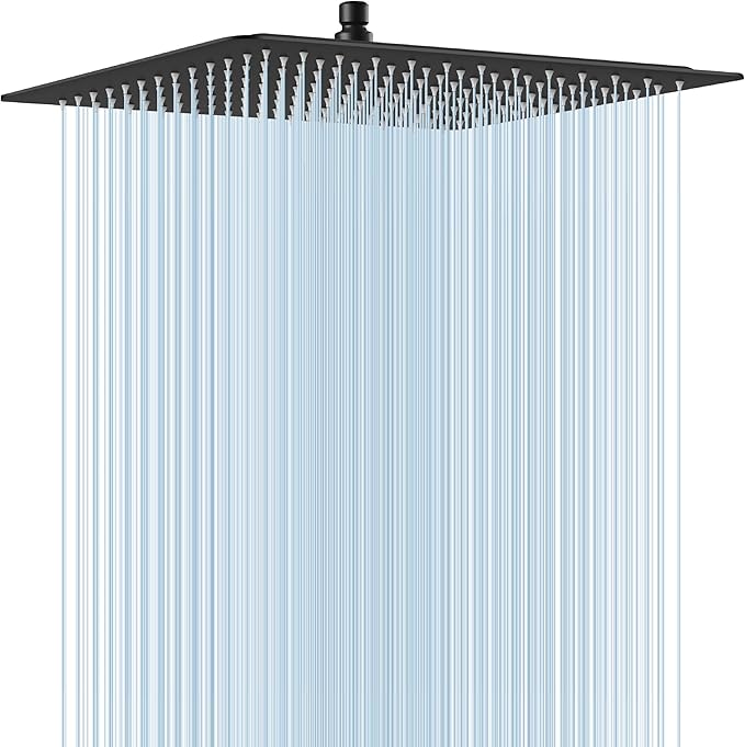 Midanya Square Rain Shower Head,High Pressure,Matte Black 16 Inch | 360°Swivel,Ceiling or Wall Mount,Waterfall Full Body Coverage,Bathroom Remodel,Stainless Steel Large Rainfall Shower Head