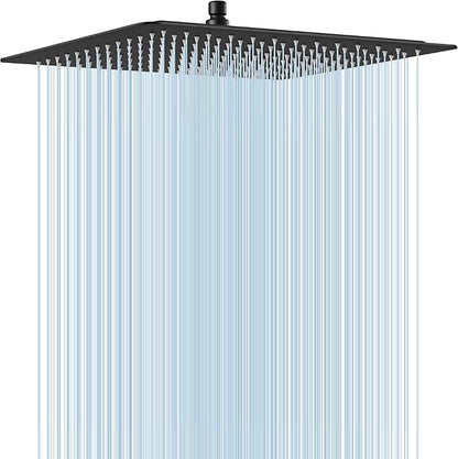 Midanya Square Rain Shower Head,High Pressure,Matte Black 16 Inch | 360°Swivel,Ceiling or Wall Mount,Waterfall Full Body Coverage,Bathroom Remodel,Stainless Steel Large Rainfall Shower Head