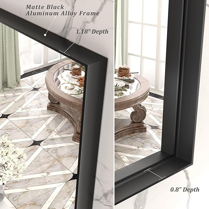 55x36 Inch Black Metal Framed Bathroom Mirror for Wall, Large Rectangle Mirror, Matte Black Bathroom Vanity Mirror, Anti-Rust, Square Corner, Shatterproof, Hangs Horizontally or Vertically