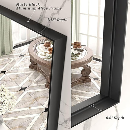60x40 Inch Black Metal Framed Bathroom Mirror for Wall, Large Black Matte Rectangle Bathroom Vanity Mirror, Square Corner, Anti-Rust, Shatter-Proof, Hangs Horizontally or Vertically
