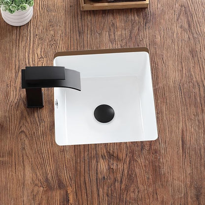 14 Inch Small Undermount Bathroom Sink White Square,Overflow Type | Ceramic Under Counter Bathroom Sink for Cabinet Porcelain Vanity Sinks(13.8"x13.8")
