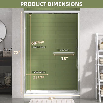GETPRO Sliding Shower Door 44-48 in. W x 72 in. H Semi-Frameless Bypasss Double Sliding Glass Shower Doors,1/4 inch Clear Tempered Glass Door for Walk-in Shower Chrome