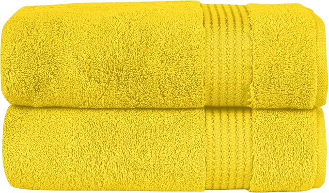 Elegant Comfort Premium Turkish Cotton 2 Pack Bath Towel Set - 27 x 54 inch, Luxurious Hotel Spa Quality 100% Turkish Cotton 2PC Bath Towel Set - Highly Absorbent - Soft Bathroom Towels, Yellow