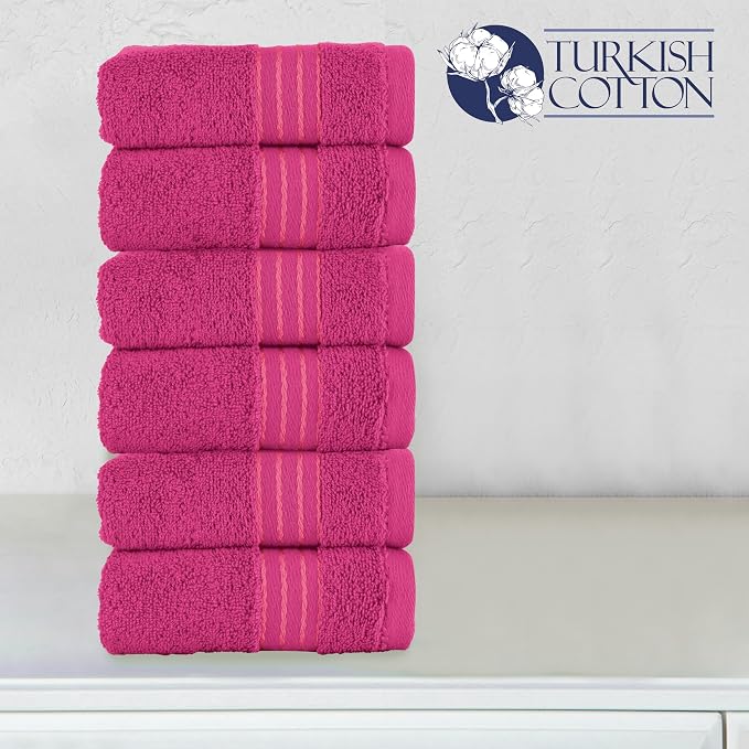 Elegant Comfort Premium Turkish Cotton 6 Pack Washcloths Set - 13 x 13 inch, Luxurious Hotel Spa Quality 100% Turkish Cotton 6PC Washcloth Set - Highly Absorbent - Soft Bathroom Towels, Hot Pink