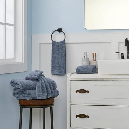 SKL Home CloudSoft 100% Cotton Luxury 4-Piece Bath Towel Set, Smoke Blue | Premium spa-level quality. 600 GSM weight. Ultra plush & absorbent.