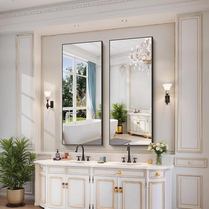YIROMAN Bathroom Mirror 60"x24", Matte Black Bathroom Mirror for Over Sink with Aluminum Frame, Rectangular Vanity Mirror with Right Angles, Wall Mirror Hangs Horizontal or Vertical, Shatterproof