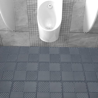 9 Pack Modular Interlocking Outdoor Shower Mat with Drain Holes for Bathroom, Shower, Laundry Room, Basement, Boat, 12" x 12" Dark Gray