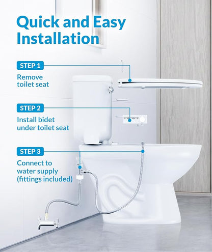 CLEAR REAR Bidet Attachment for Toilet Seat - Non-Electric with Self Cleaning Dual Nozzles, Leak Proof Connectors, Adjustable Water Spray, Rear & Feminine Wash - Hygienic Bathroom Upgrades