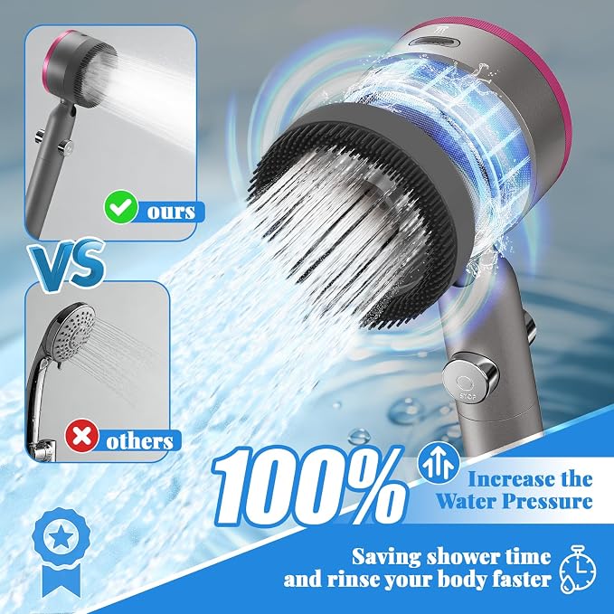 Filtered Shower Head with Handheld,High Pressure3+1Spray Mode Showerhead with Filters,Water Softener Filters Beads for Hard Water 360°Rotating Adjustable Shower Head with Wall Holder&ON/Off Switch