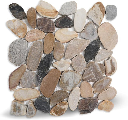 Pebble Tile for Shower Floor, Brown Sliced Stone Pebble Mosaic Tile | Stain Resistant 12"x12" Stone Backsplash for Kitchen, Fireplace Surround & Spa Wall Decor Outdoor Areas and Garden Path 5SqFt