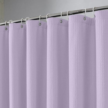 Long Fabric Shower Curtain Set, Waffle Textured Shower Curtain for Bathroom - Weight 230GSM Heavy Duty Hotel Spa Luxury Bath Curtain Set with 12 Plastic Hooks, 72Wx78L, Lavender