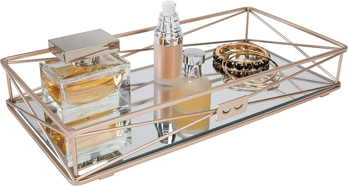 Gorgeous Mirrored, Perfect for Jewelry, Toiletries, Bathroom Organization, Perfume, Makeup, Décor, in Rose Gold Vanity Tray