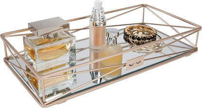 Gorgeous Mirrored, Perfect for Jewelry, Toiletries, Bathroom Organization, Perfume, Makeup, Décor, in Rose Gold Vanity Tray