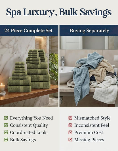 LANE LINEN Large Bath Towel Set Absorbent Quick Dry 100% Cotton - Oil Green | Soft Cotton Towels - Fade-Resistant Color, Classic Terry Weave, Densely Woven & Durable, Easy-Care, Coordinated Colors