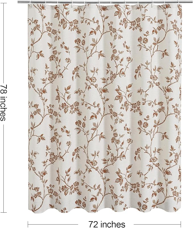 MitoVilla Long Cotton Floral Shower Curtain for Bathroom,72 x 78 | Long Cottagecore Spring Shower Curtains for Bathroom, Modern Farmhouse Country Plant Leaves Bathroom Décor, 72 x 78