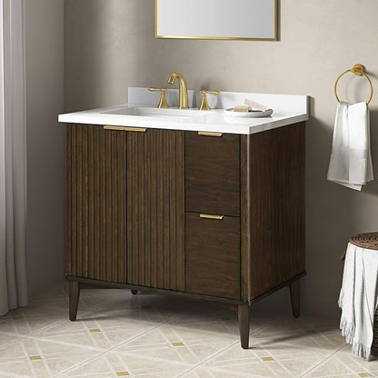 OVE Decors Indy 36 in. Undermount Single Sink Bathroom Vanity with White Engineered Marble Top, Dark Walnut