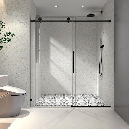 Single Sliding Shower Door,55"-60" W x 76" H Frameless Shower Door with 5/16" (8mm) Thick SGCC Tempered Glass W/Adjustable Soft Closing,Bathroom Glass Door for Spa（Matte Black）
