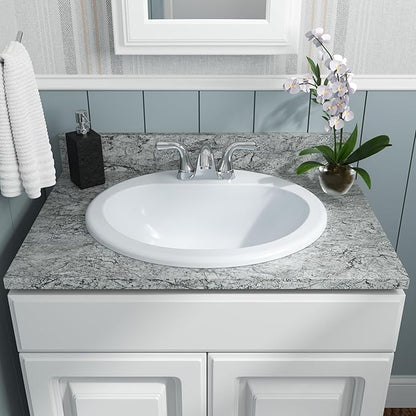 MSI White 20.5 in. (Width) X 17.6875 in. (Height) Oval Porcelain Overmount Vanity Sink | 3 Pre-Drilled Faucet & Overflow Holes