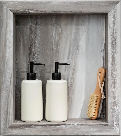 Palisade 17.5 in x 15.5 in Vinyl Shower Niche Louvre Granite | Waterproof Shower Insert