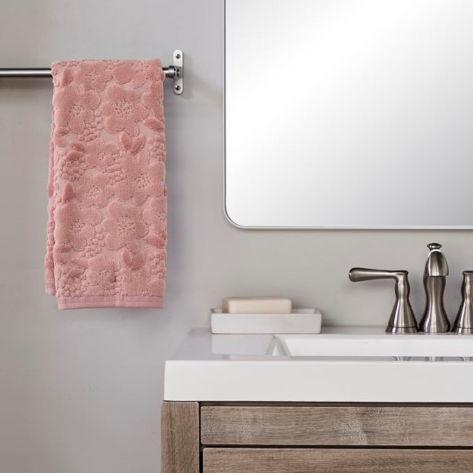SKL Home Blossom Floral Hand Towel Set-2pc, 100% Turkish Cotton, Blush | Soft, textured jacquard. For use in the bathroom, kitchen, or bar & makes a great gift.