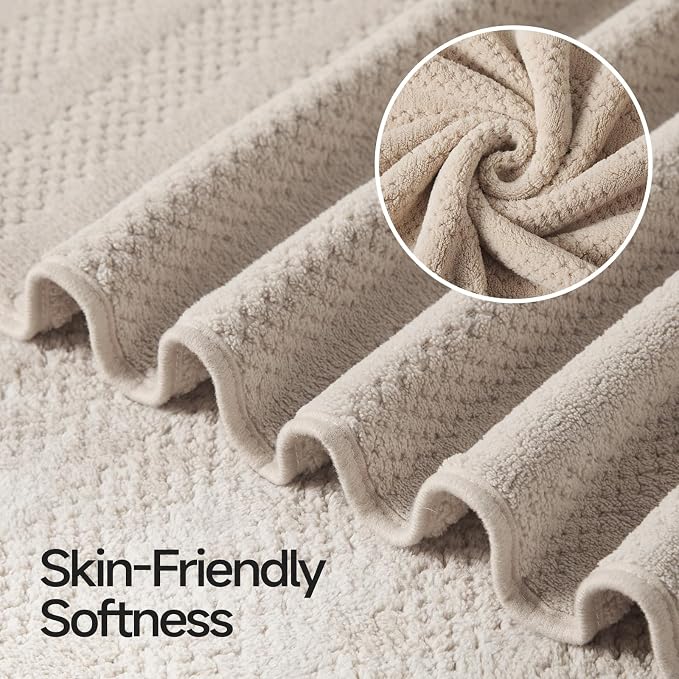 ecolook Microfiber Bath Towels Set of 4, 31 x 63 Inch Extra Large Bath Towel Set, Super Soft & Highly Absorbent, Quick Dry Lightweight Towels for Bathroom, Gym, Spa, Pool & Travel, Camel