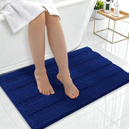 Smiry Thick Chenille Bathroom Rugs 36x24, Soft Absorbent Bath Mat, Navy | Quick‑Dry & Machine Washable, Non‑Slip Bath Carpet, Striped Bath Rugs for Tub & Shower, Modern Home Decor Accessories