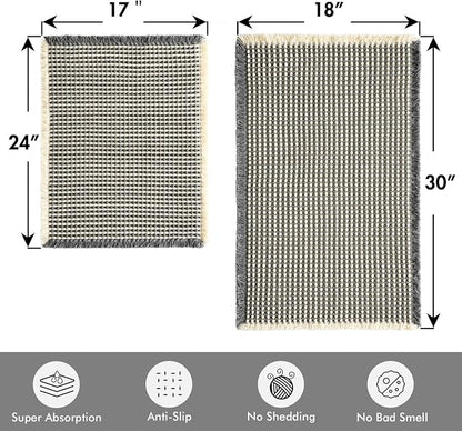 MIULEE Set of 2 Waffle Bathroom Rugs Dark Grey&Yellow 17"x24"+18"x30" | Non Slip, Super Absorbent, Washable, Ultra Soft, Rubber Backed, Small Boho Bath Rugs for Bathroom Floor Tub Shower