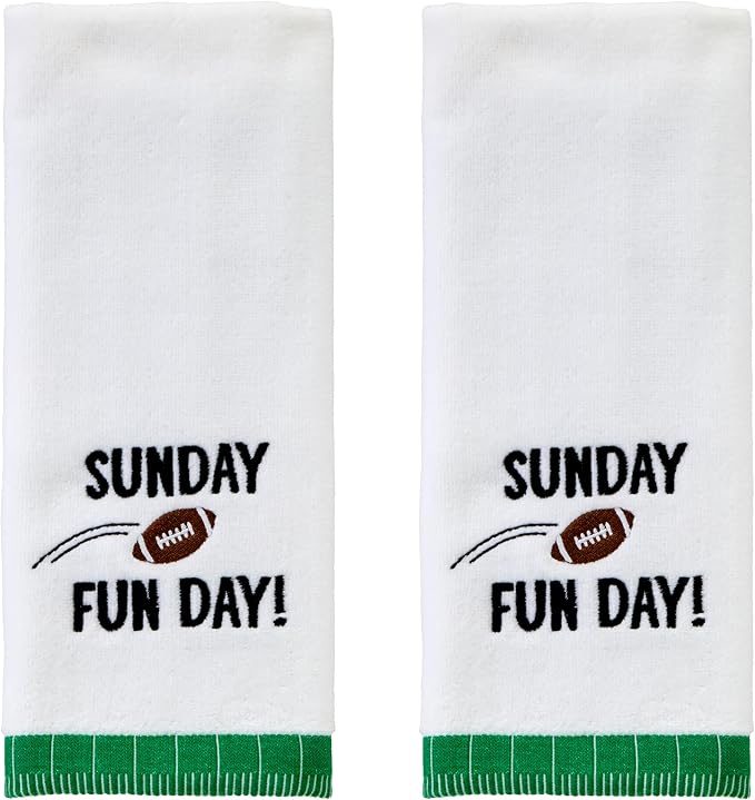 SKL Home Sunday Fun Day 2pc Hand Towel Set for Bath/Kitchen/Bar & Gift, Optic White