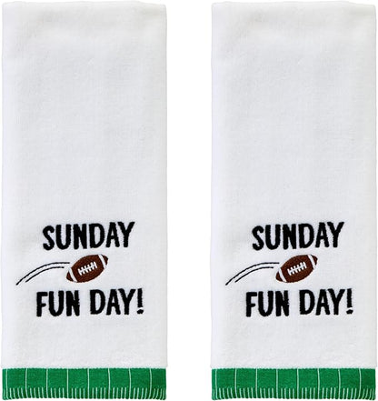 SKL Home Sunday Fun Day 2pc Hand Towel Set for Bath/Kitchen/Bar & Gift, Optic White