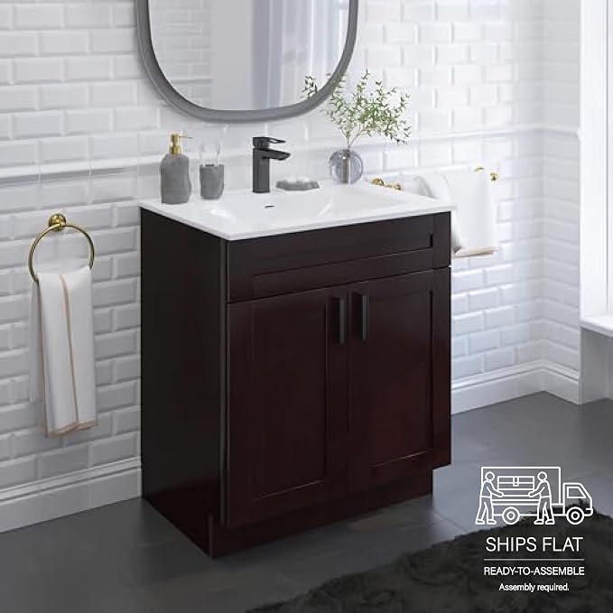 30" Espresso Shaker Bathroom Vanity Base – Ready-to-Assemble Sink Cabinet, Freestanding Bathroom Vanity Base Only, No Top or Sink