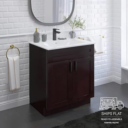 30" Espresso Shaker Bathroom Vanity Base – Ready-to-Assemble Sink Cabinet, Freestanding Bathroom Vanity Base Only, No Top or Sink