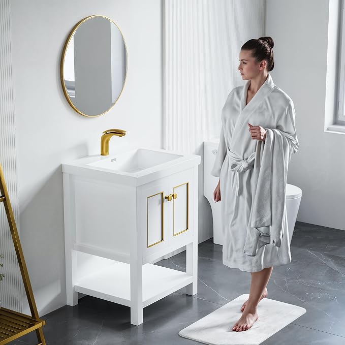 Dowell 25" Bathroom Sink,Single Bowl Vanity Basin,Rectangular Drop-In Bathroom Sink with Overflow,White-000 2522BP