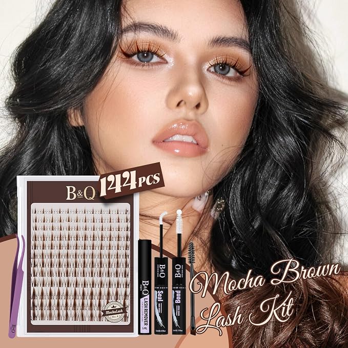 B&Q Brown Fairy Lash Clusters Kit Manga Lashes Clusters, Wispy Light Brown Eyelash Cluster Kit C-Curl 8-16mm DIY Lash Eyelashes for Fair/Dark Hair, Lightweight & Invisible Band(Mochalash Fairy 04 Set)
