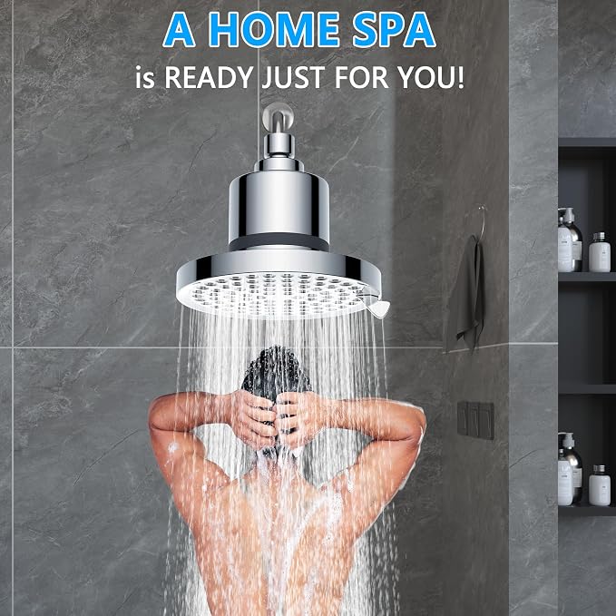 Filtered Shower Head for Hard Water: High Pressure Rainfall Showerhead for Low Water Flow - 7 Spray Modes Anti-Clog Nozzles & Tool-Free Install for Bathroom