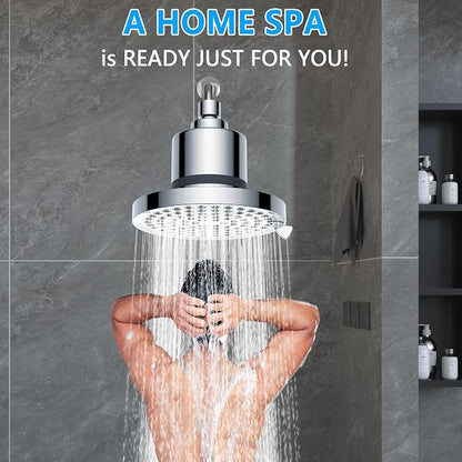 Filtered Shower Head for Hard Water: High Pressure Rainfall Showerhead for Low Water Flow - 7 Spray Modes Anti-Clog Nozzles & Tool-Free Install for Bathroom