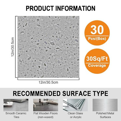 Peel and Stick Floor Tile 30-Pack 12 x 12 inch,Self-Adhesive Waterproof Vinyl Flooring Plank for Bathroom,Kitchen, Dining Room, Bedrooms, Cover 30 Sq. Ft,Modern Terrazzo