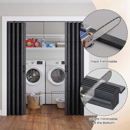 SmartStandard 60x80in Double Accordion Doors, Double Walled, Classic Black | Easy to Assemble, Save Space, PVC Accordion Folding Doors for Closet Doorway Basement, with Track and Hardware