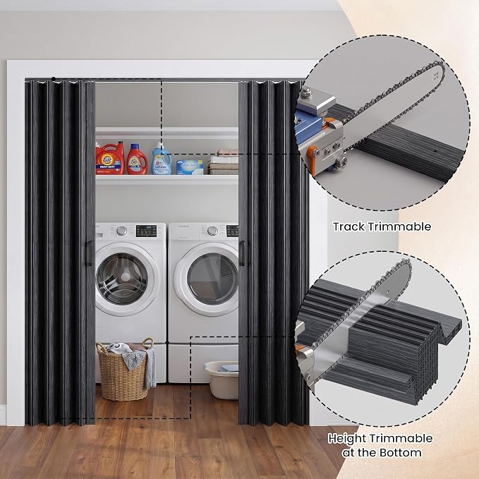 SmartStandard 72x80in Double Accordion Doors, Double Walled, Classic Black | Easy to Assemble, Save Space, PVC Accordion Folding Doors for Closet Doorway Basement, with Track and Hardware