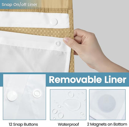 EUTXL Heavyweight Waffle No Hook Shower Curtain with Liner, Beige, 71x74 | Snap in Liner, 256GSM, Thick, Hotel Luxury Spa, Waterproof Fabric, Corner Magnets, 3 in 1 Set, Washable, Hang in Seconds