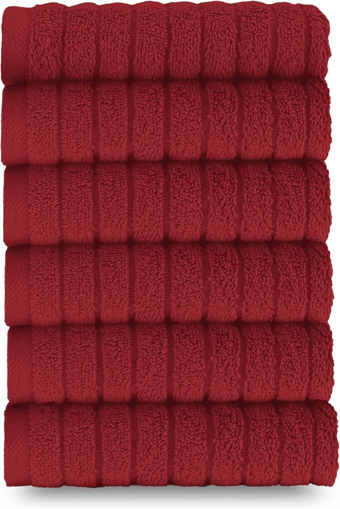 Elegant Comfort 100% Turkish Cotton Corduroy Ribbed Luxury Washcloths 6 Pack Soft 13 x 13 Inch - Higly Absorbent, Durable, Quick Dry, Spa Premium Hotel Quality for Bathroom or Travel, Burgundy