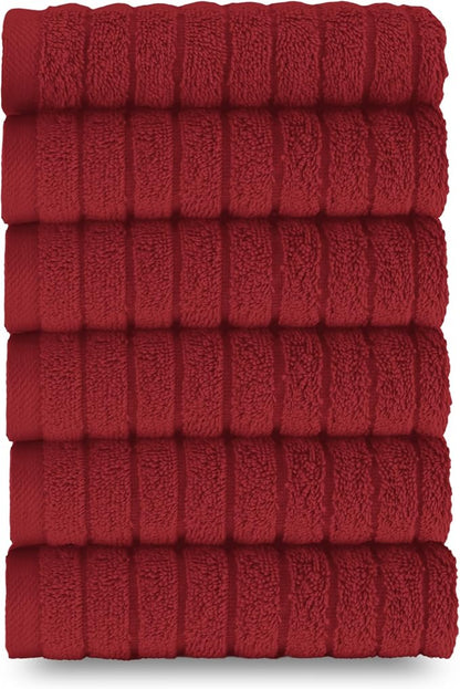 Elegant Comfort 100% Turkish Cotton Corduroy Ribbed Luxury Washcloths 6 Pack Soft 13 x 13 Inch - Higly Absorbent, Durable, Quick Dry, Spa Premium Hotel Quality for Bathroom or Travel, Burgundy