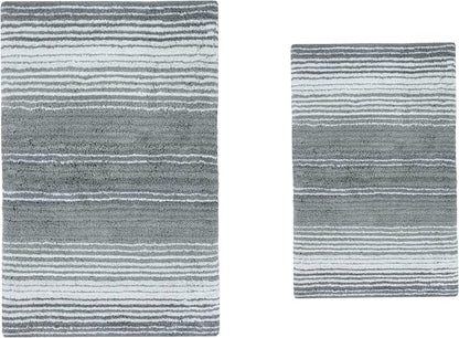 Home Weavers 100% Cotton Gradiation Collection Bathroom Décor | Washable Rug | Bathroom Mat | Kitchen Mat | Bathroom Rug Set | Bath Mat Set | Bath Floor Mat Non Slip, 2 Piece Set(S+M), Gray