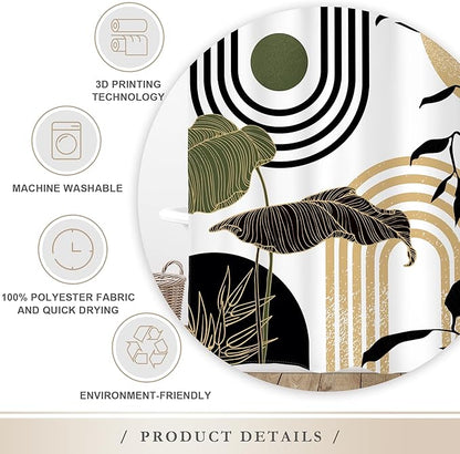Glawry Green Gold Abstract Mid Century Shower Curtain Boho Retro Tropical Palm Sun Arch Minimalist Bathroom Modern Aesthetic Geometric 60Wx72L Inches Bath Accessories Home Decor Fabric 12 Pack Hooks