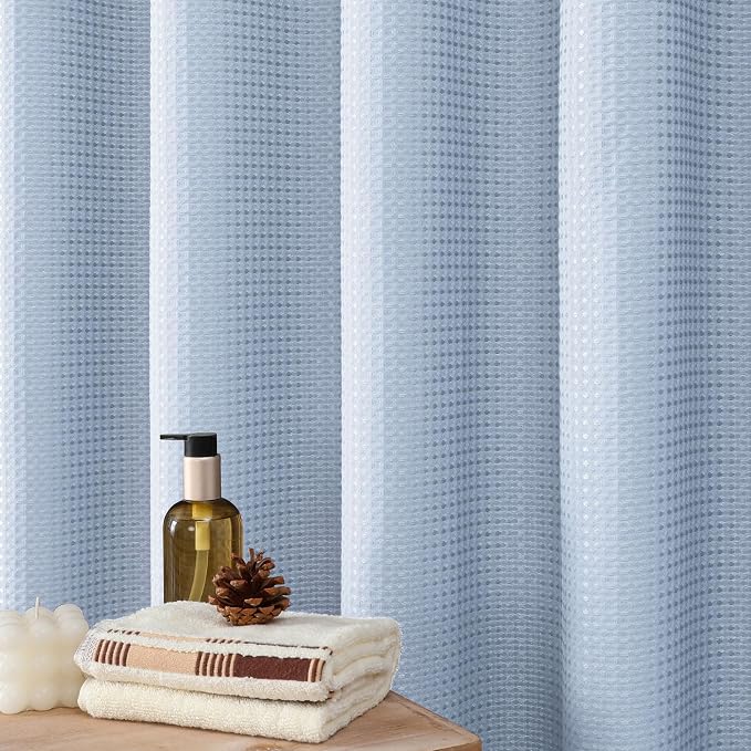 Fog Blue 256GSM Waffle Weave Shower Curtain, 72"x84" | Extra Long with Weighted Hem & Rustproof Grommets-Water-Repellent Polyester, Hotel Spa Style for Bathroom,RV,Apartment