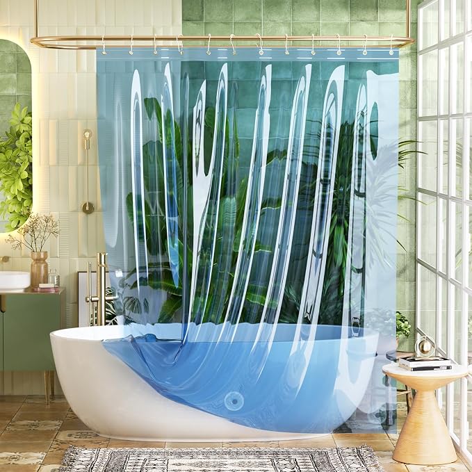 Bathway Shower Curtain Liner, Clear Shower Curtain Liner 72x72 PEVA Waterproof Shower Curtain Liner Plastic with 3 Magnets and 12 Rustproof Metal Grommets, Lightweight Blue Shower Liner for Bathroom