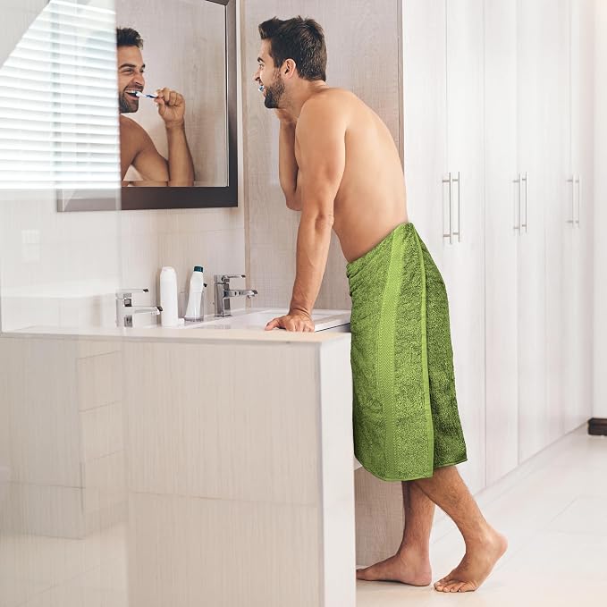 Medium Size Bath Towels Set of 6 – 100% Cotton Terry – 24" x 48" – Quick Dry, Soft & Highly Absorbent – Forest Green Towels for Bathroom, Gym, Spa, Pool & Daily Use