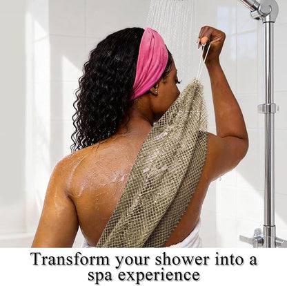 Authentic African Net Sponge, 2 Pack 45-Inch Exfoliating Bath Sponge and Shower Loofah for Body and Back, Quick-Dry Durable Knotted Mesh Scrubber (Linen & Brown)