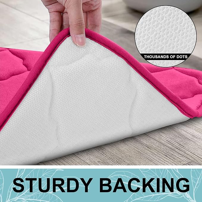 OLANLY Memory Foam Bath Mat Rug 47x20, Ultra Soft and Absorbent Bathroom Rugs, Non-Slip, Comfortable, Machine Washable Bath Carpet for Bathroom Floor, Tub, Shower and Home Decor Accessories, Deep Pink