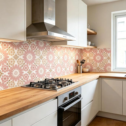 Peel and Stick Floor Tile, Waterproof 11.8x11.8 inches Self- Adhesive Vinyl Flooring for Kitchen, Bathroom, Laundry - Easy Install Removable Flooring for Renters (Pink)